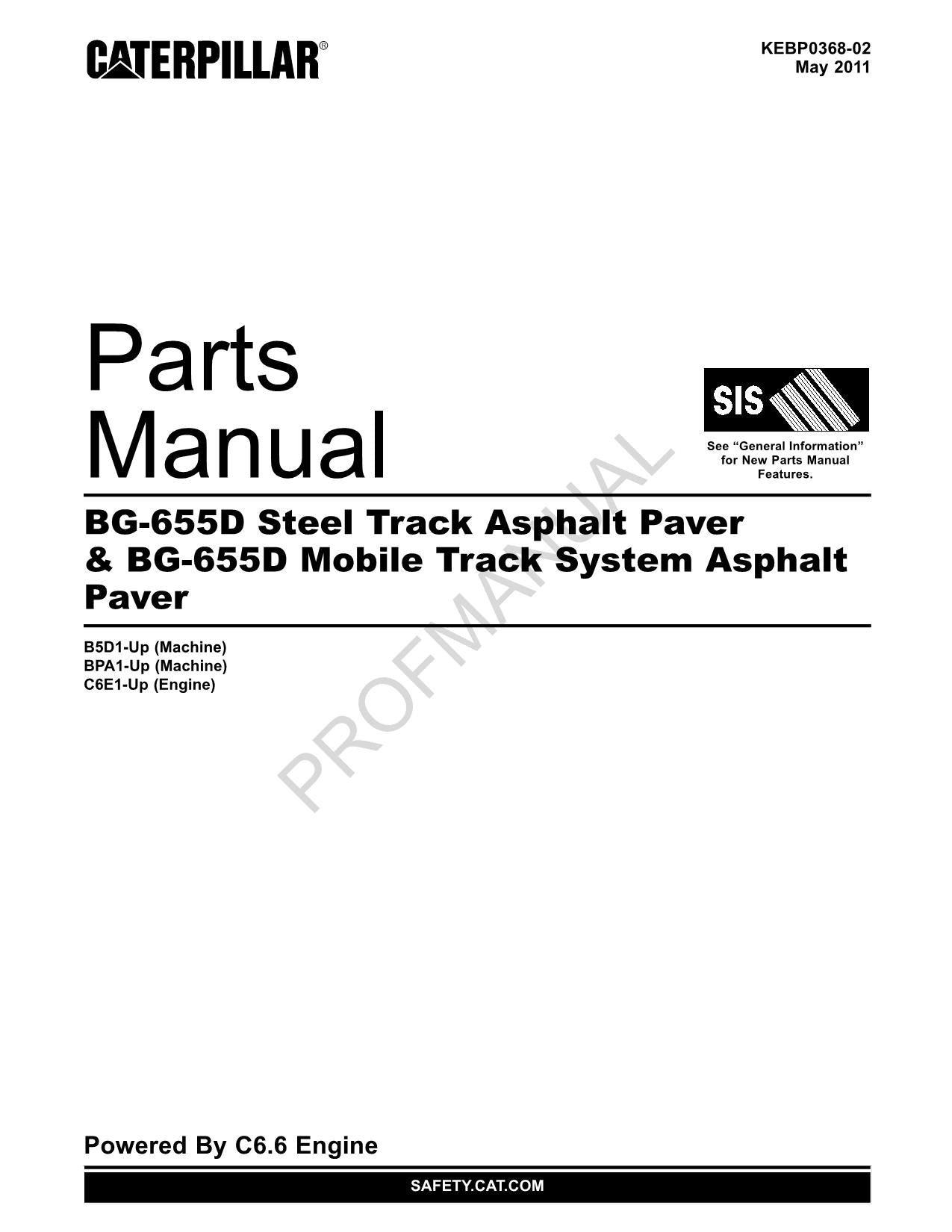 Caterpillar BG 655D Steel BG 655D Mobile Track System Paver Parts Catalog Manual