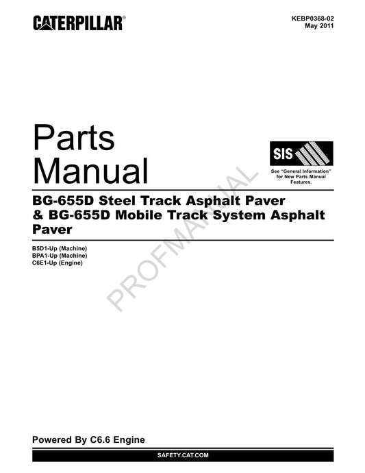 Caterpillar BG 655D Steel BG 655D Mobile Track System Paver Parts Catalog Manual