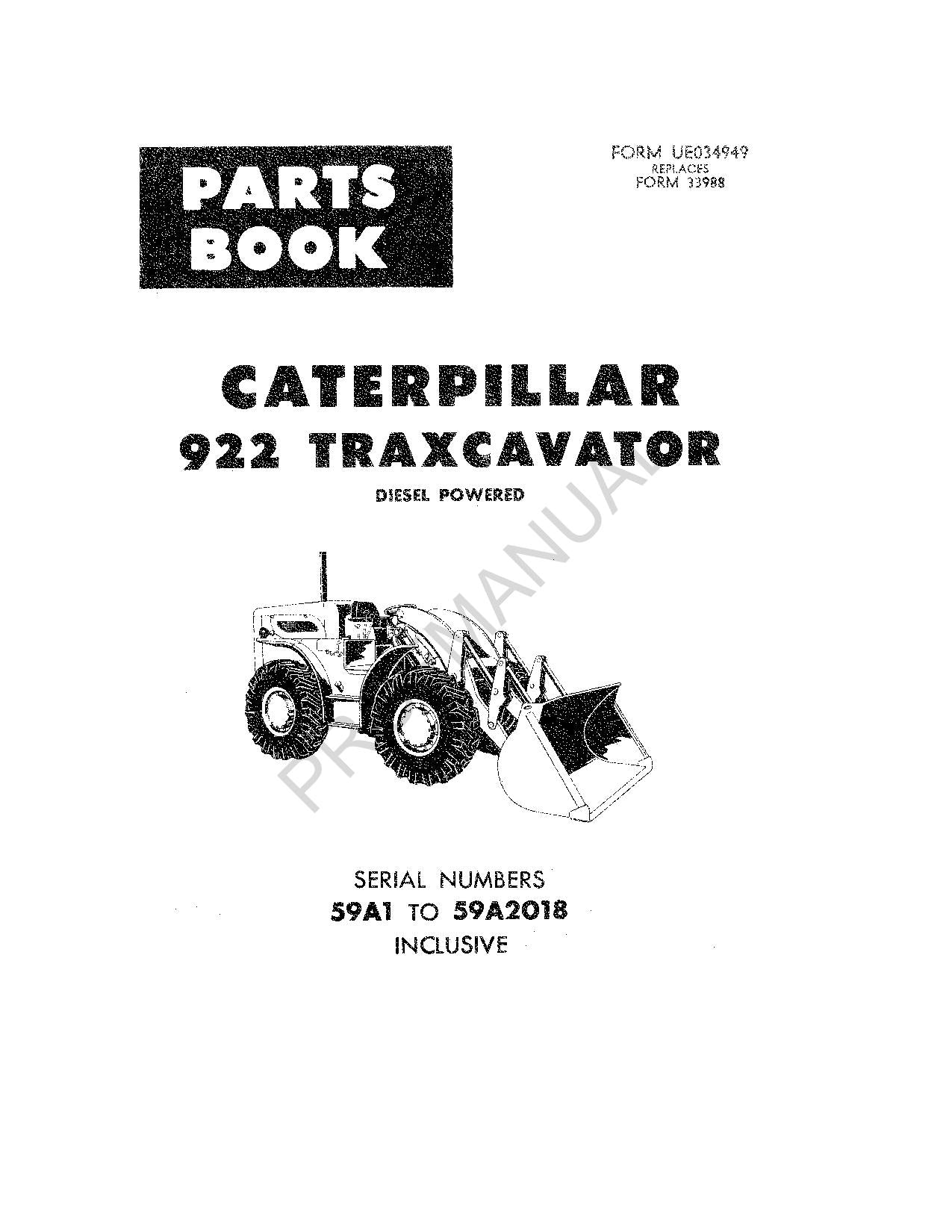 Caterpillar Cat 922 Traxcavator Track Loader Parts Catalog Manual ser 59A1 2018