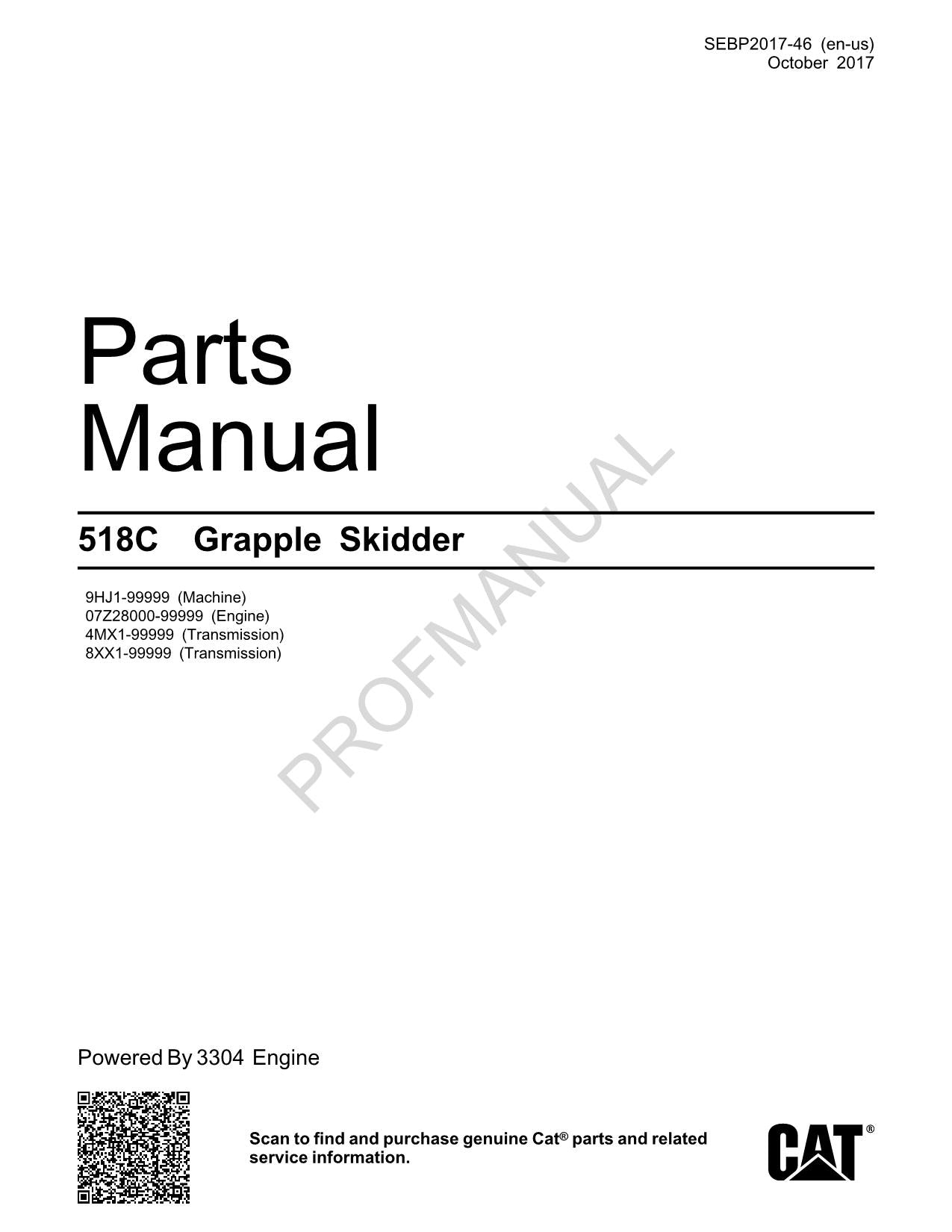 Caterpillar Cat 518C Grapple Skidder Parts Catalog Manual