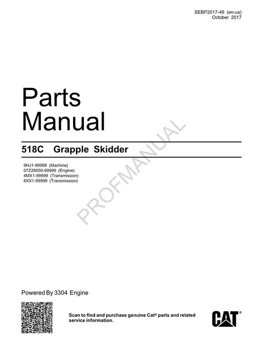 Caterpillar Cat 518C Grapple Skidder Parts Catalog Manual