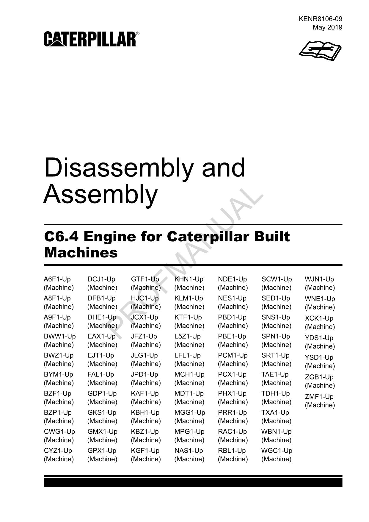 Caterpillar Cat C6.4 Engine Built Machine Disassembly Assembly Manual