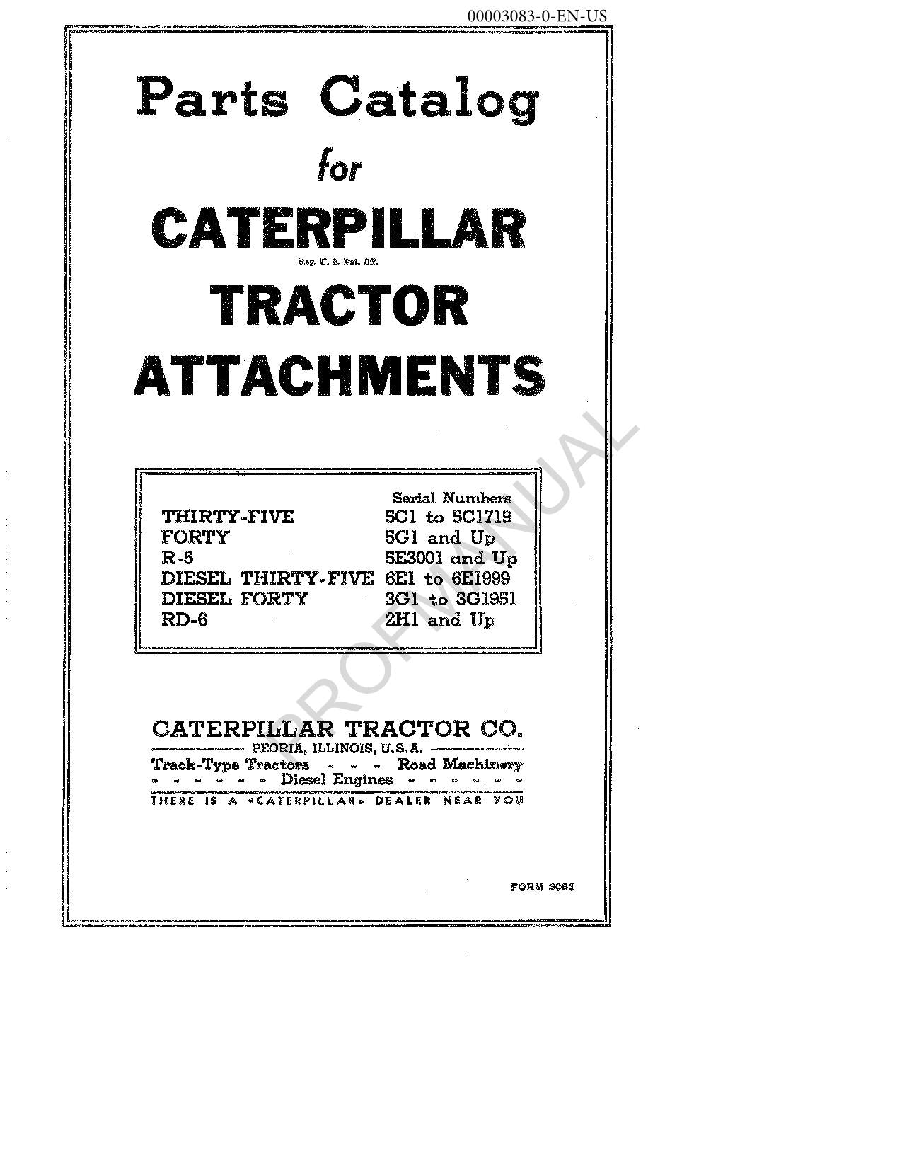 Caterpillar Thirty Five Forty Tractor Attachment Parts Catalog Manual 00003083