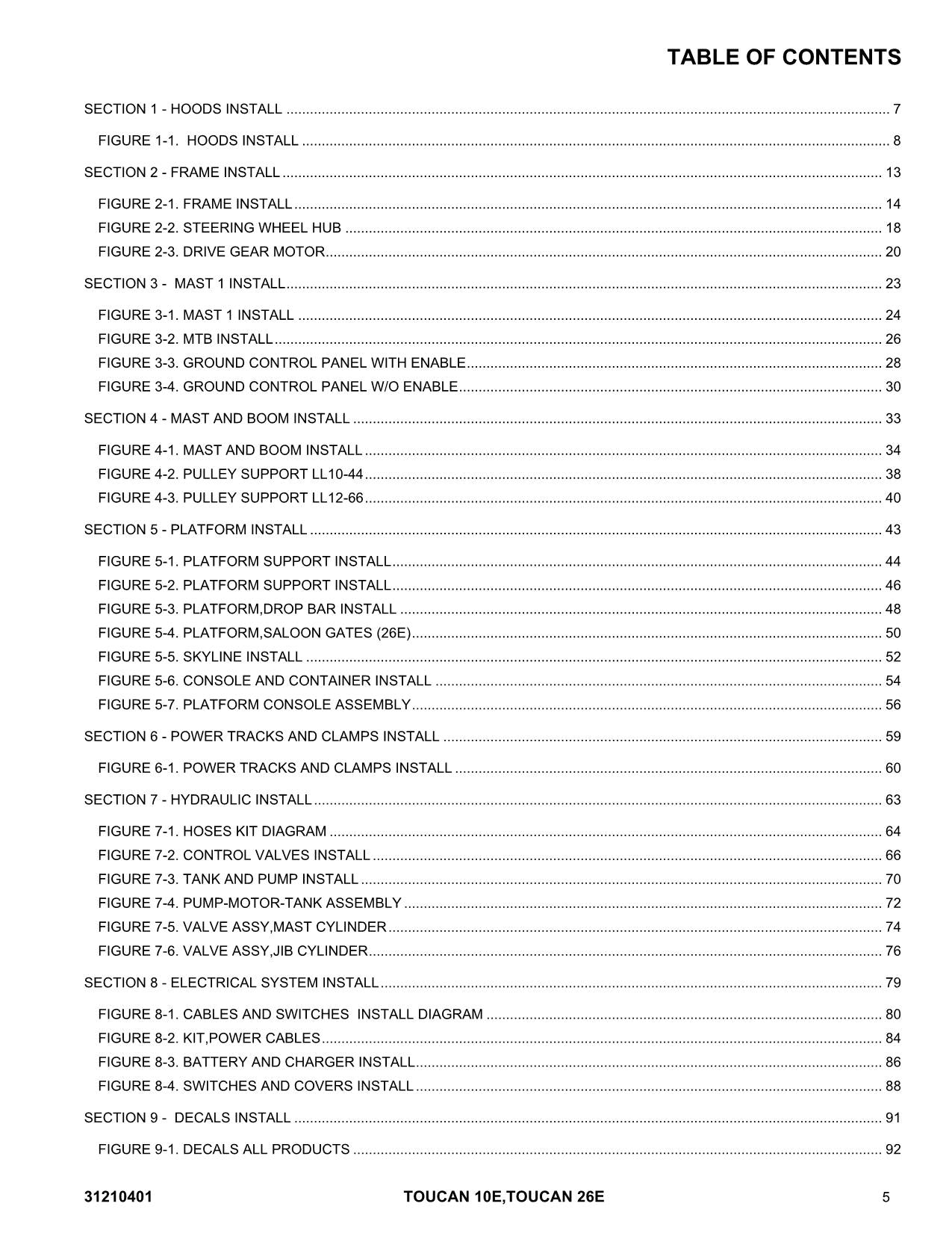 TOUCAN 10E 26E Vertical Lift Parts Catalog Manual