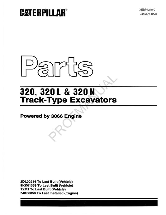 Caterpillar Cat 320 320 L 320 N Track Type Excavator Parts Catalog Manual