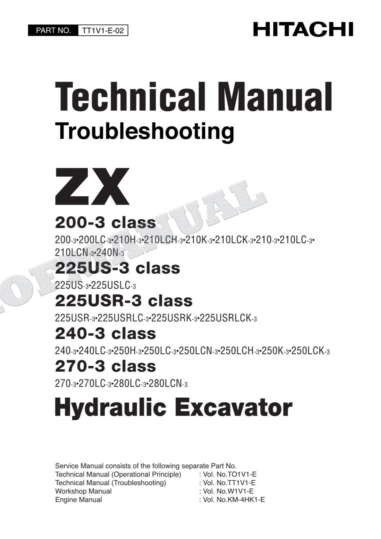 Hitachi ZX200-3 ZX200-3 ZX200LC-3 Excavator Troubleshoot Service Manual Schemes