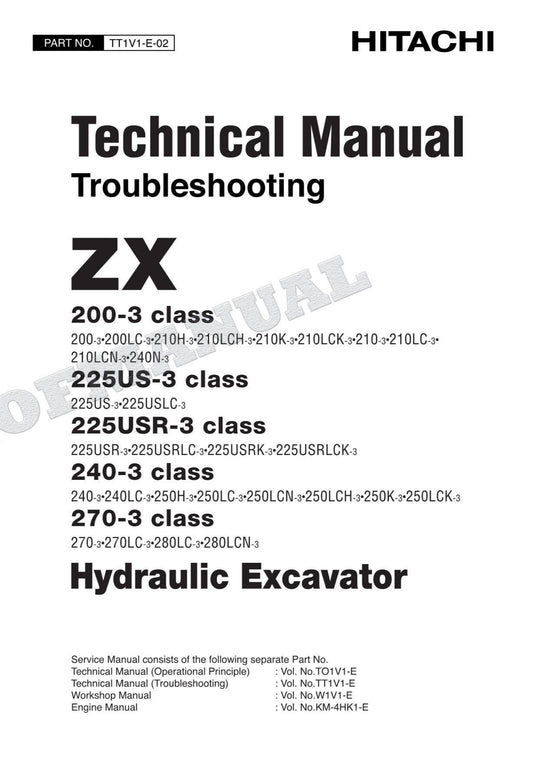 Hitachi ZX210H-3 ZX210LCH-3 Excavator Troubleshooting Schemes Service Manual