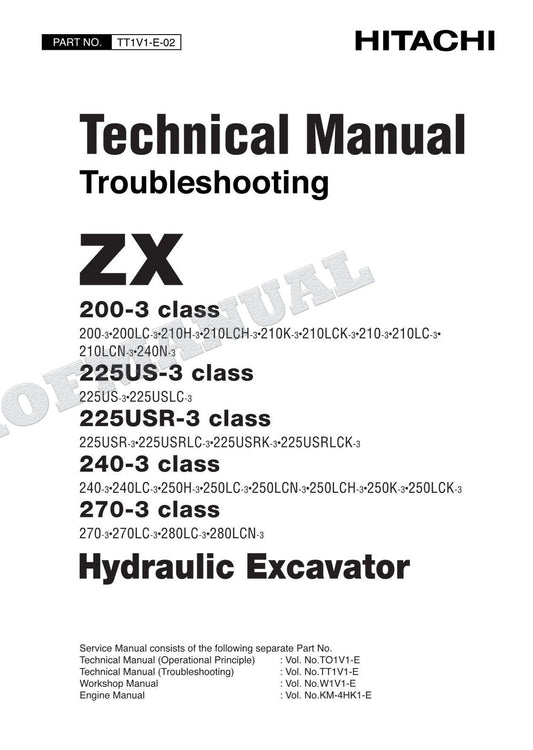 Hitachi ZX210-3 ZX210LC-3 Excavator Troubleshooting Schemes Service Manual