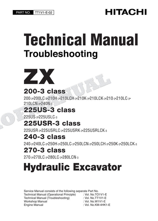 Hitachi ZX270-3 ZX270-3 ZX270LC-3 Excavator Troubleshooting Service Manual