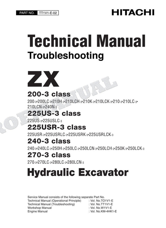 Hitachi ZX250LCH-3 ZX250K-3 ZX250LCK-3 Excavator Troubleshooting Service Manual