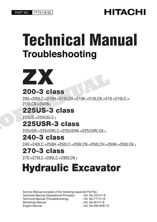 Hitachi ZX210LCN-3 ZX240N-3 Excavator Troubleshooting Schemes Service Manual