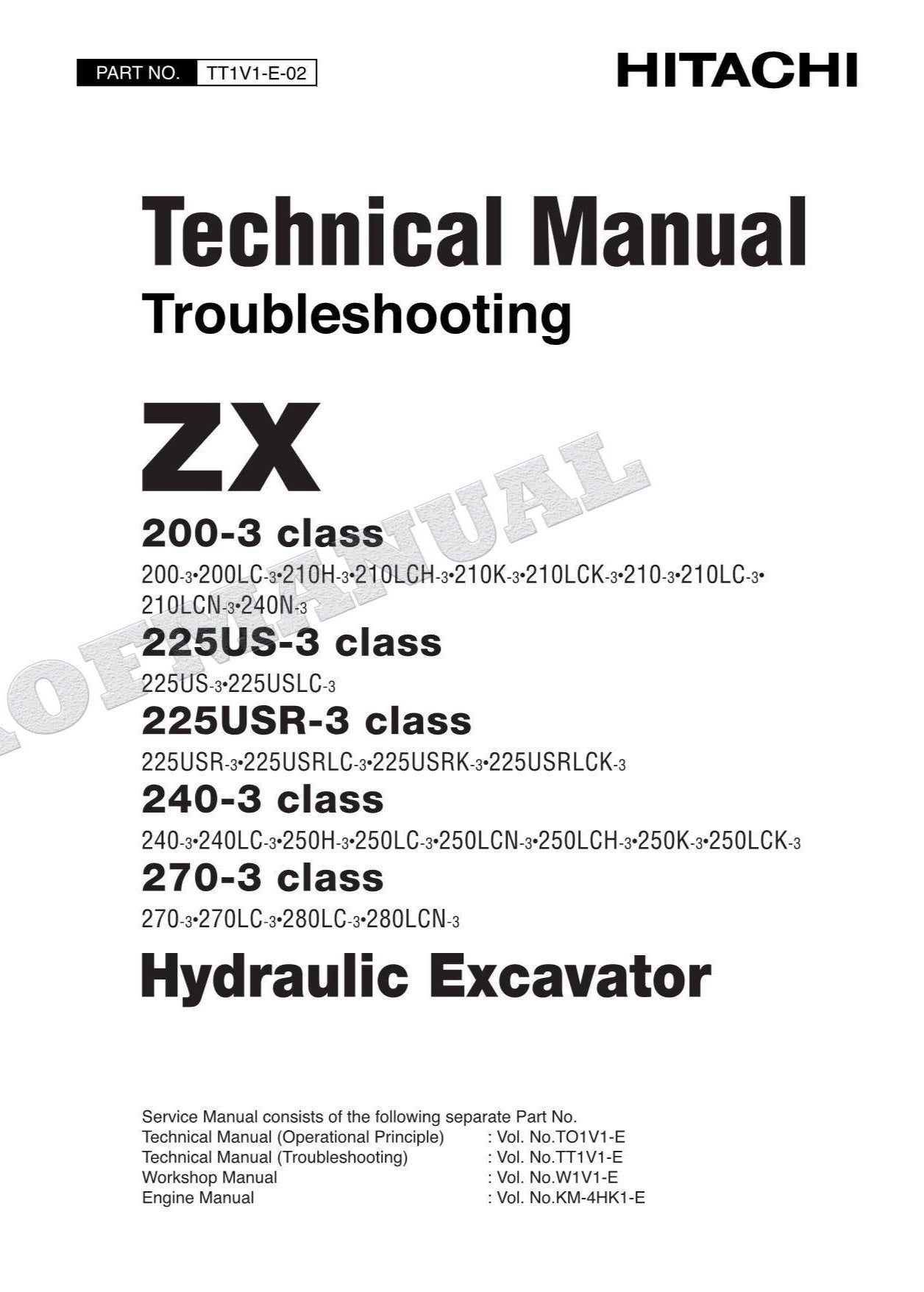 Hitachi ZX225USR-3 ZX225USR-3 Excavator Troubleshooting Schemes Service Manual