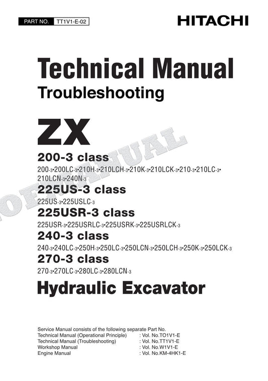 Hitachi ZX250LCN-3 ZX250LCH-3 ZX250K-3 Excavator Troubleshooting Service Manual