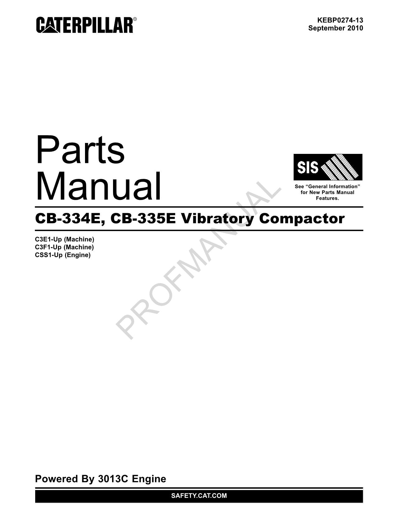 Caterpillar CB 334E CB 335E Vibratory Compactor Parts Catalog Manual KEBP0274