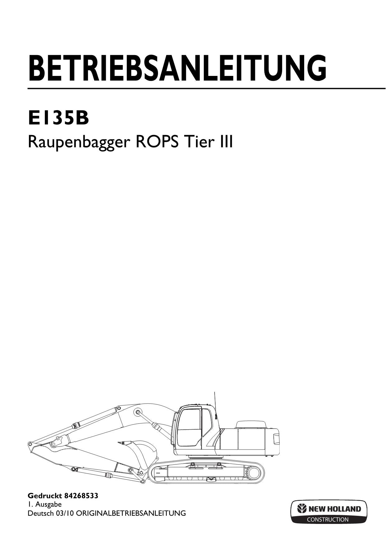 New Holland E135B Bagger Manuel d'instructions