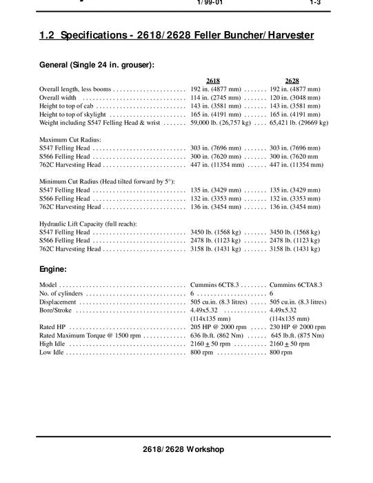 JOHN DEERE 2618 2628 TRACKED FELLER BUNCHER SERVICE MANUAL 969029-CE9029-CE9029-