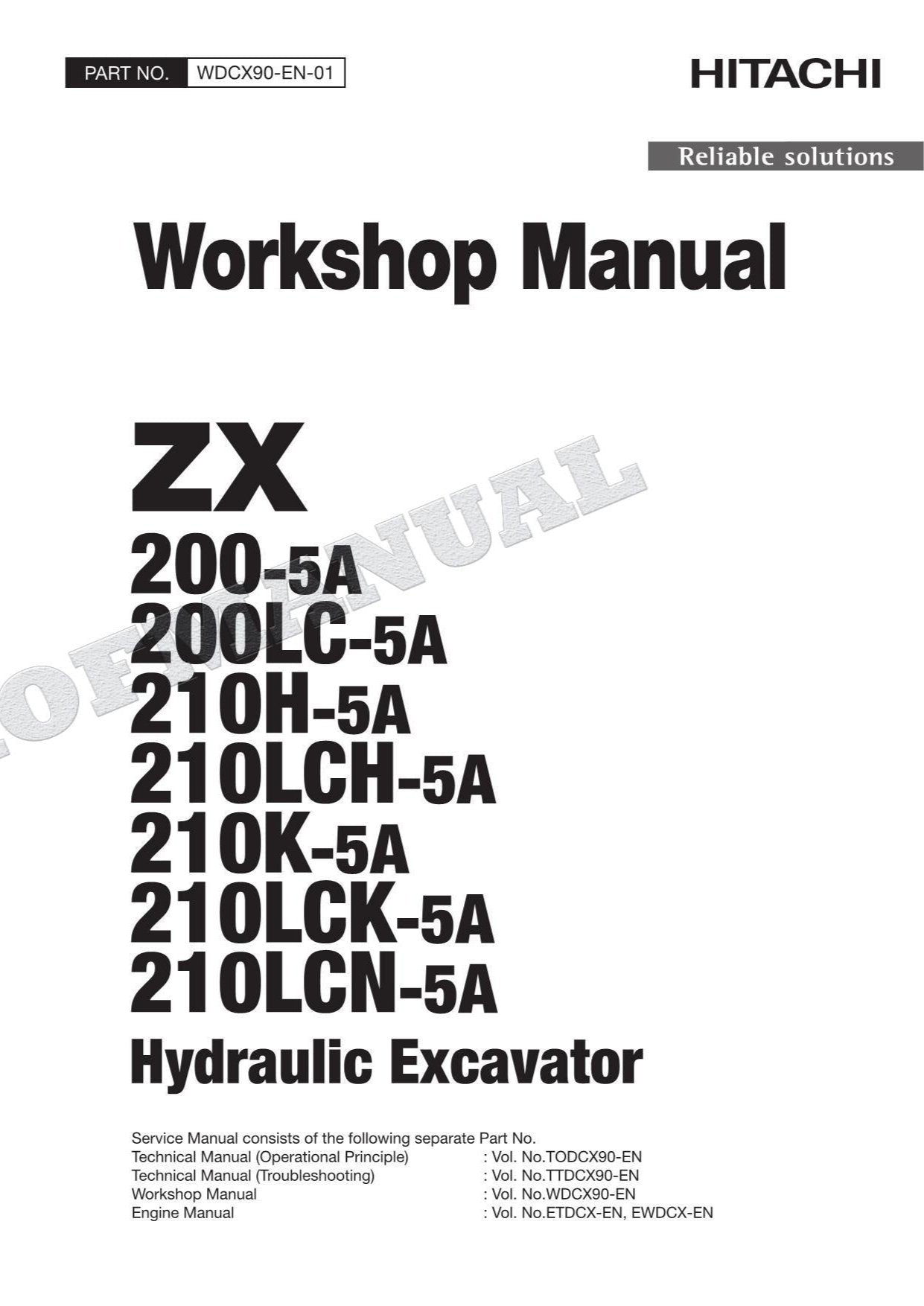 HITACHI ZX210LCK-5A ZX210LCN-5A Excavator Service Repair Workshop Manual