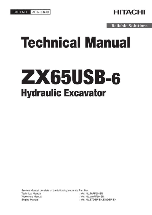 Hitachi ZX65USB-6 Excavator Service Manual with Schemes TAFF50-EN-01