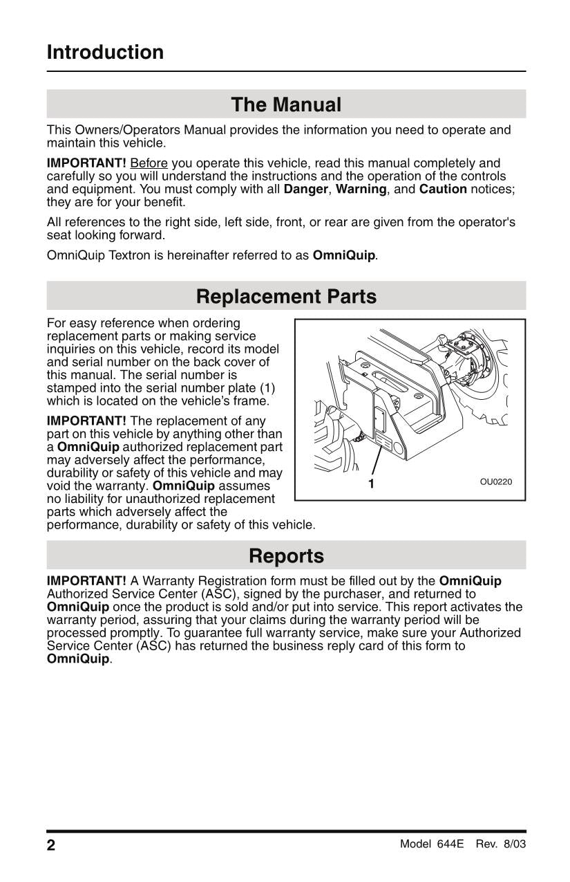 SKYTRAK 644E-38 Telehandler Maintenance Operation Operators Manual