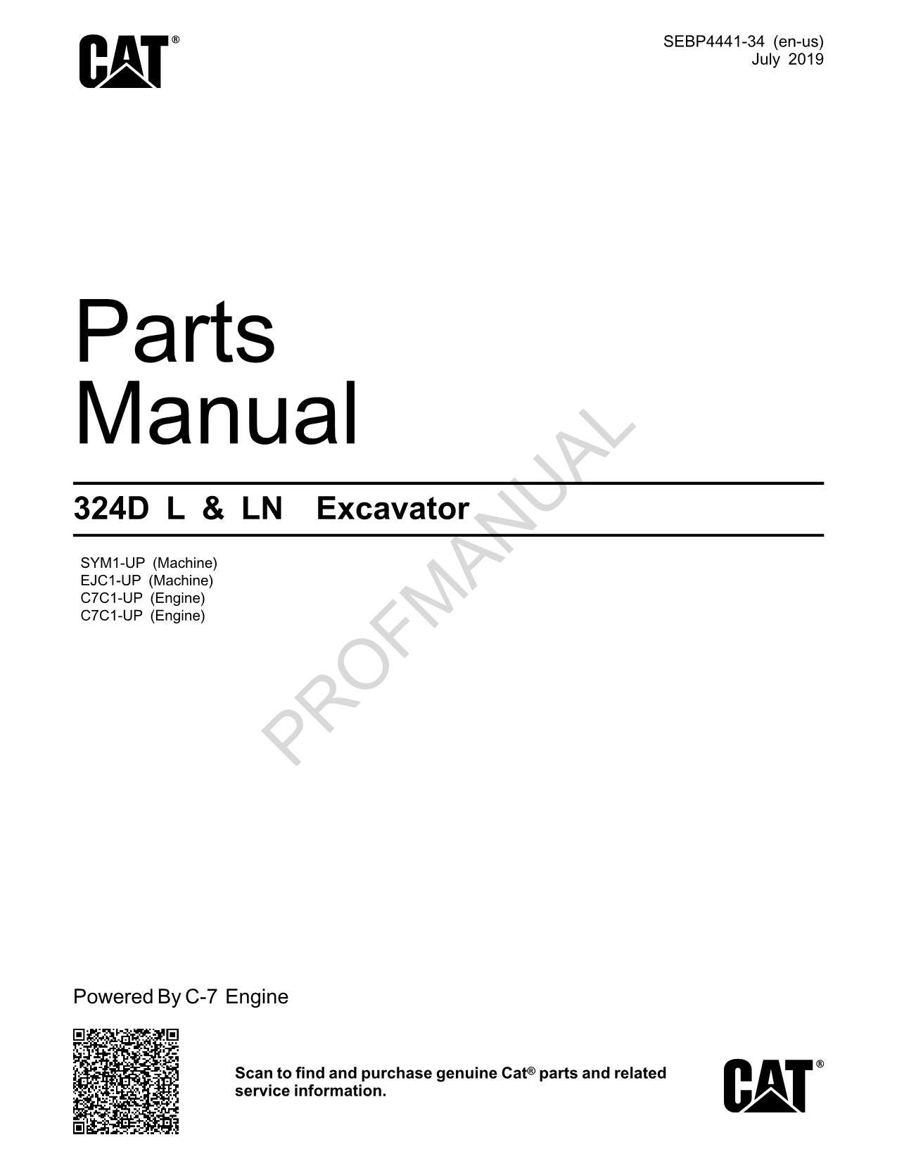 Manuel du catalogue des pièces détachées pour excavatrice Caterpillar Cat 324D L LN