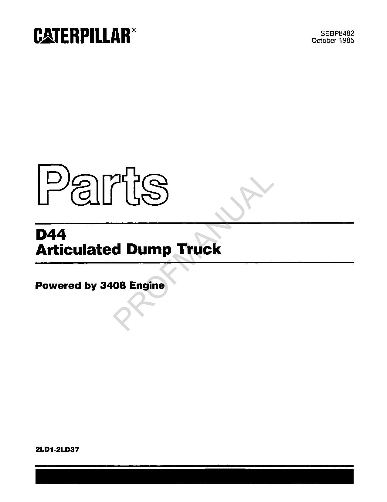 Caterpillar Cat D44 Articulated Dump Truck Parts Catalog Manual