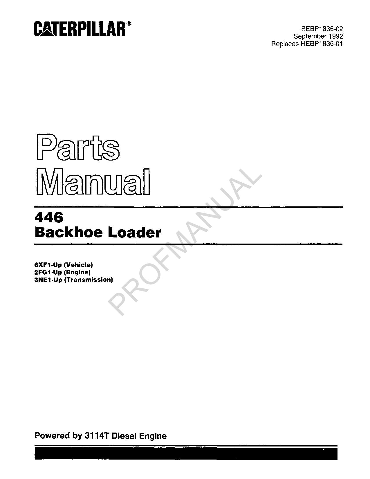 Caterpillar Cat 446 Backhoe Loader Parts Catalog Manual SEBP1836