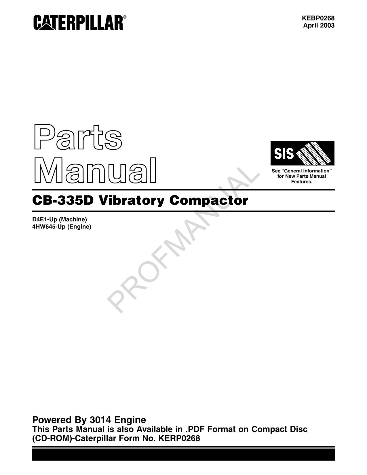 Caterpillar Cat CB 335D Vibratory Compactor Parts Catalog Manual KEBP0268