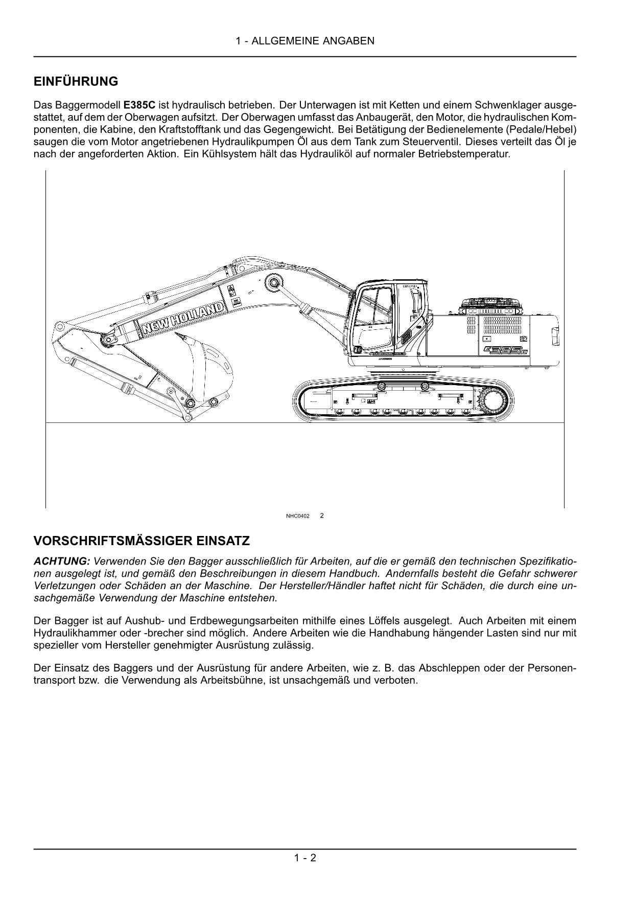 New Holland E385C Bagger Betriebsanleitung