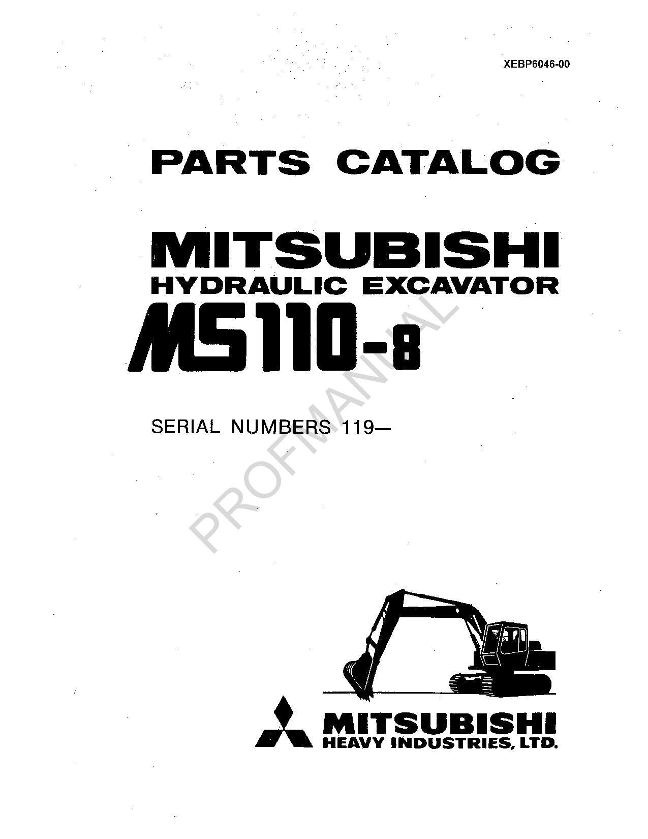 Manuel du catalogue des pièces détachées pour excavatrice hydraulique Caterpillar MS110 8 Mitsubishi 119-Up