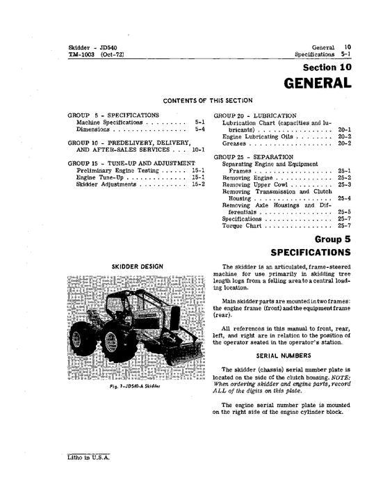 MANUEL DE RÉPARATION ET D'ENTRETIEN DU DÉBUSQUEUR JOHN DEERE 540 540A