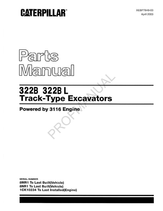 Caterpillar Cat 322B 322B L Raupenbagger Ersatzteilkatalog Handbuch