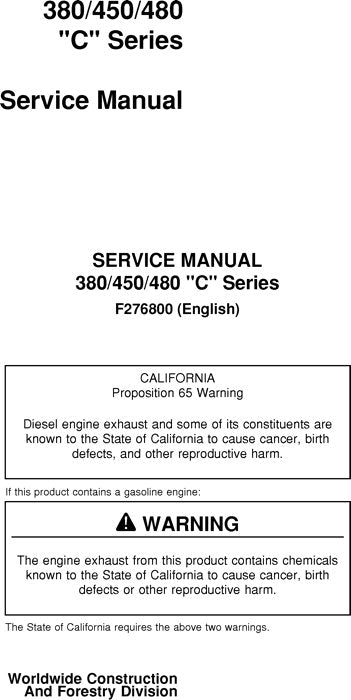 JOHN DEERE 350C 450C 480C 380C SKIDDER SERVICE REPAIR MANUAL