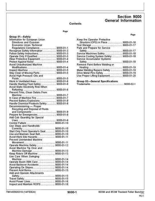 JOHN DEERE 803M 853M BÜNDELMASCHINEN-BETRIEBSTEST TECHNISCHES HANDBUCH TM14556X019