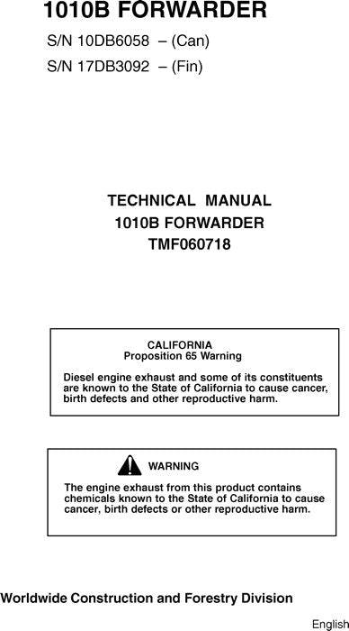 JOHN DEERE 1010B FORWARDER SERVICE REPAIR MANUAL TMF060718