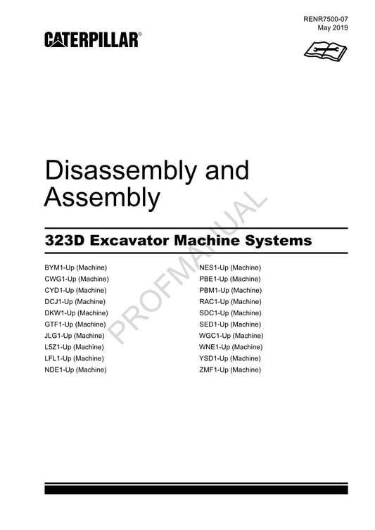 Caterpillar Cat 323D Excavator Disassembly Assembly Manual