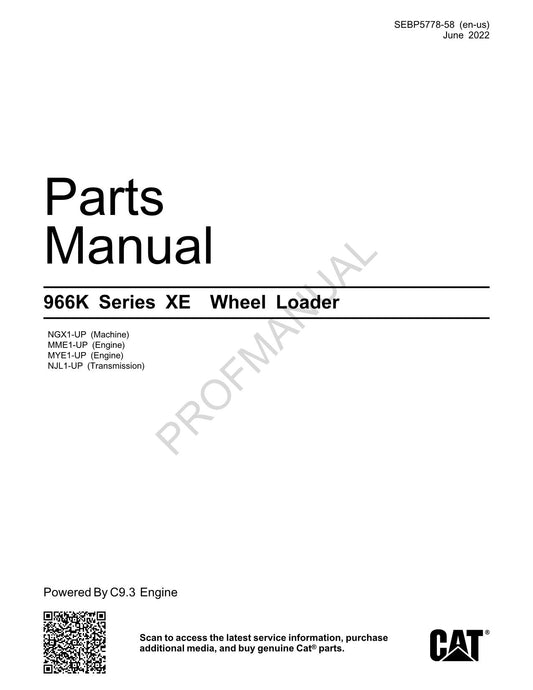 Caterpillar Cat 966K Wheel Loader Parts Catalog Manual SEBP5778