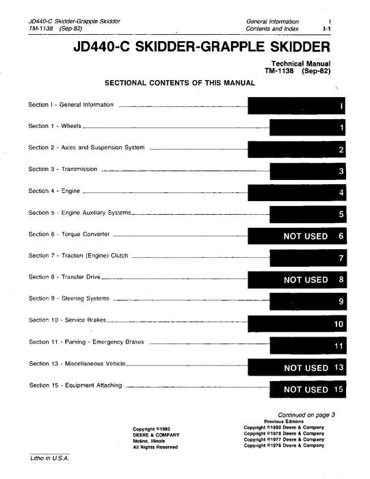 JOHN DEERE 440C SKIDDER REPAIR SERVICE TECHNICAL MANUAL TM1138