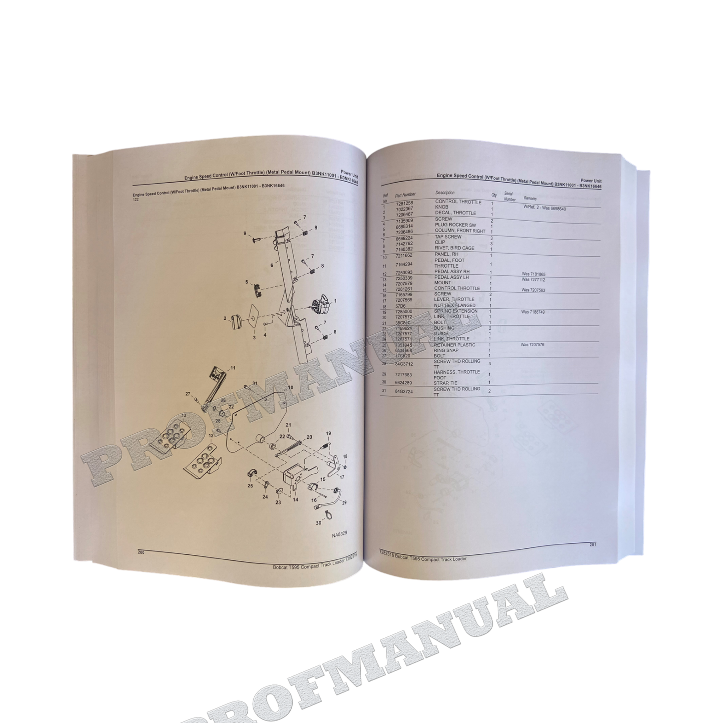 Catalogue de pièces détachées pour chargeuse compacte sur chenilles Bobcat T595 Manuel B3NK11001-