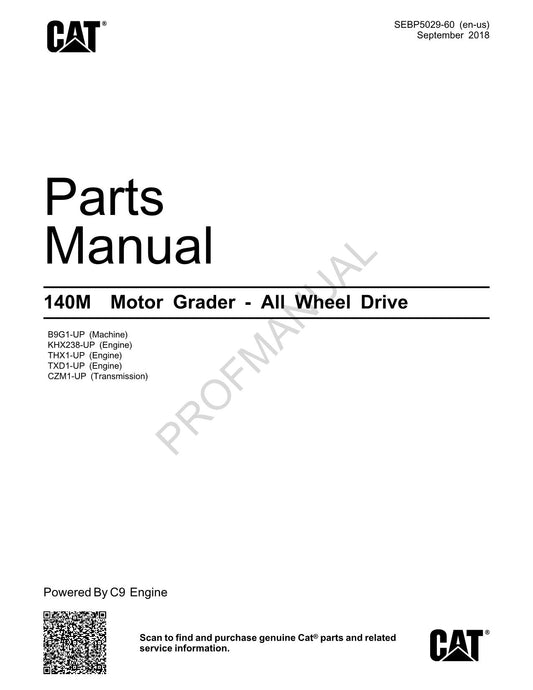 Caterpillar Cat 140M Motor Grader All Wheel Drive Parts Catalog Manual SEBP5029