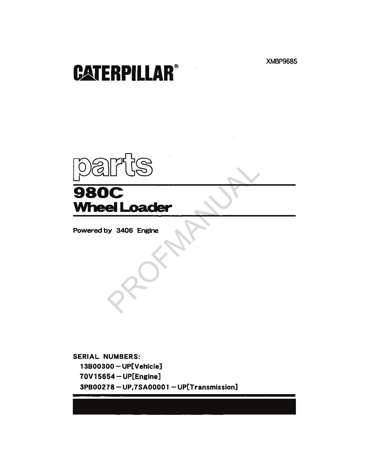 Caterpillar Cat 980C Wheel Loader Parts Catalog Manual XMBP9685