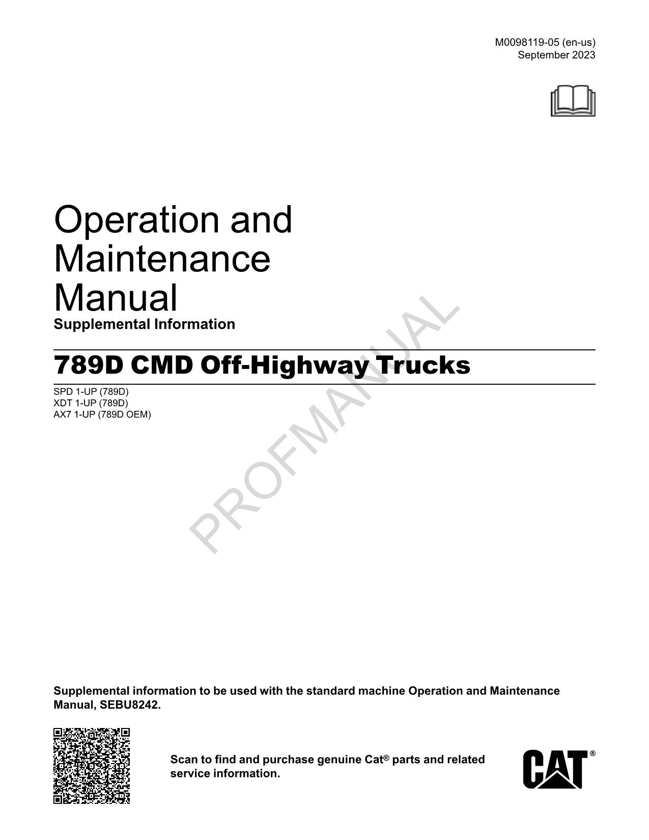 Caterpillar 789D CMD Off Highway Truck Supplement Operators Maintenance Manual