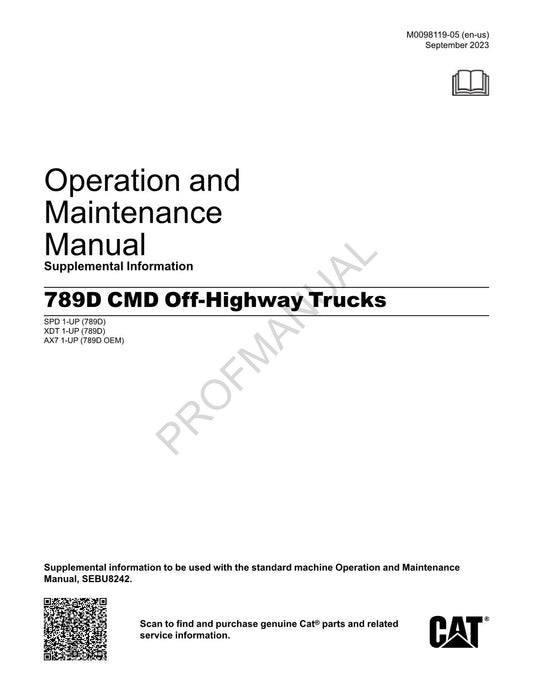 Caterpillar 789D CMD Off Highway Truck Supplement Operators Maintenance Manual