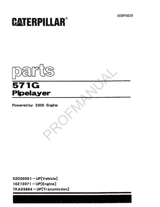 Caterpillar 571G Pipelayer Parts Catalog Manual