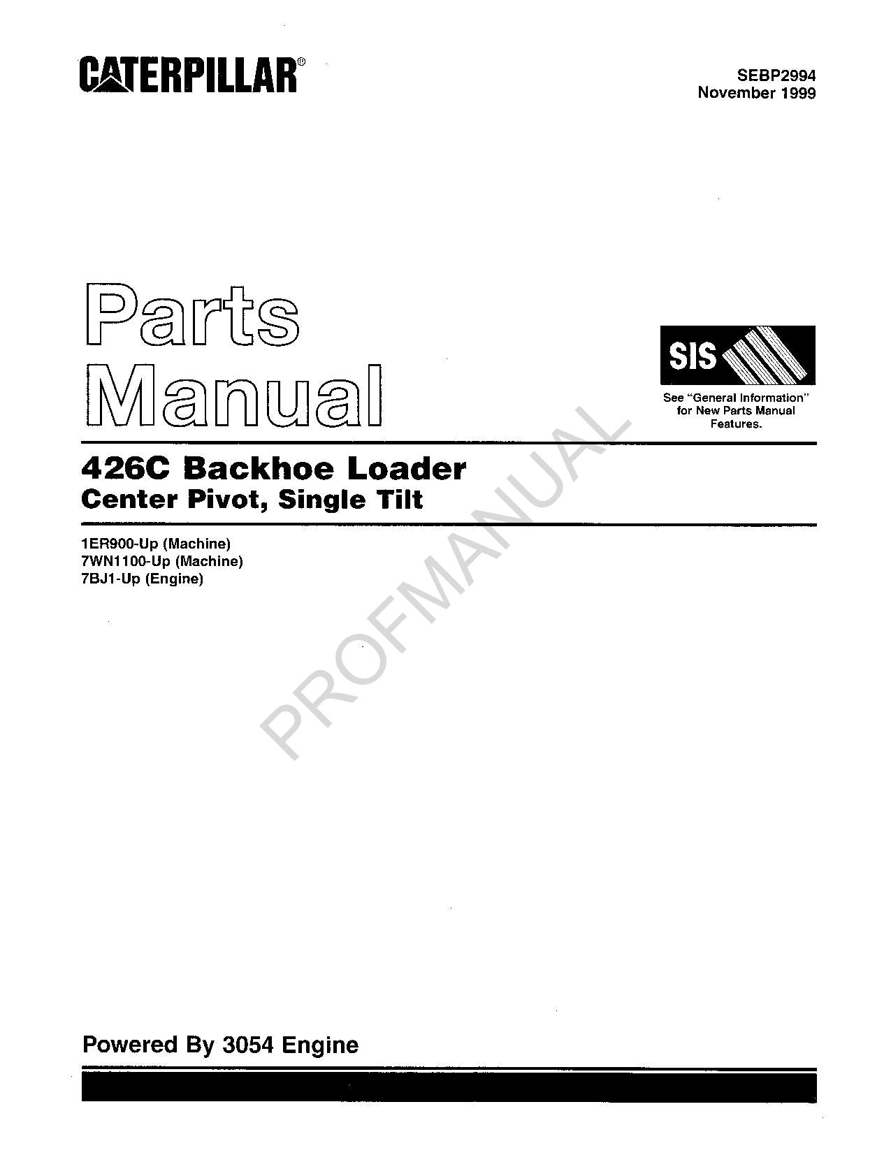 Caterpillar Cat 426C Backhoe Loader Center Pivot Parts Catalog Manual ...