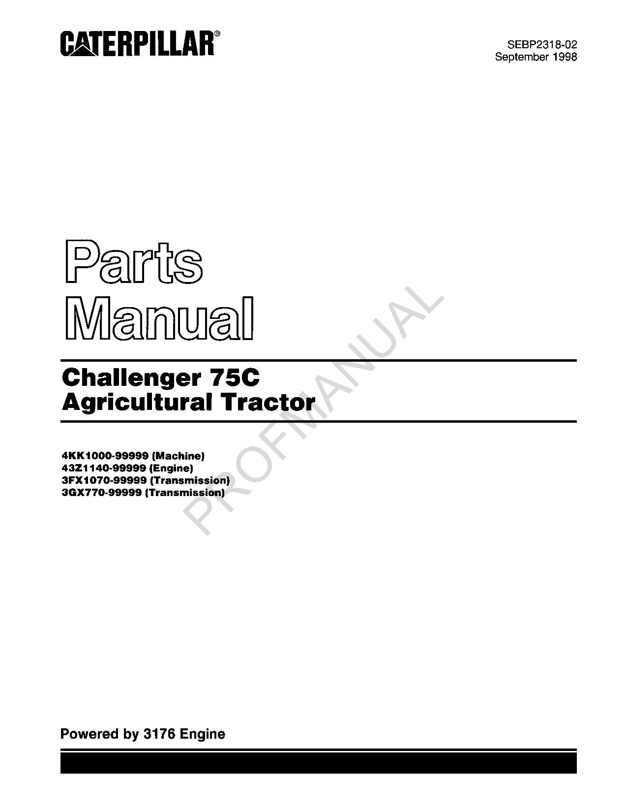 Caterpillar Cat Challenger 75C Agricultural Tractor Parts Catalog Manual