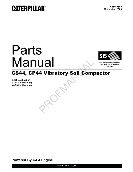 Caterpillar Cat CS44 CP44 Vibratory Soil Compactor Parts Catalog Manual KEBP0365