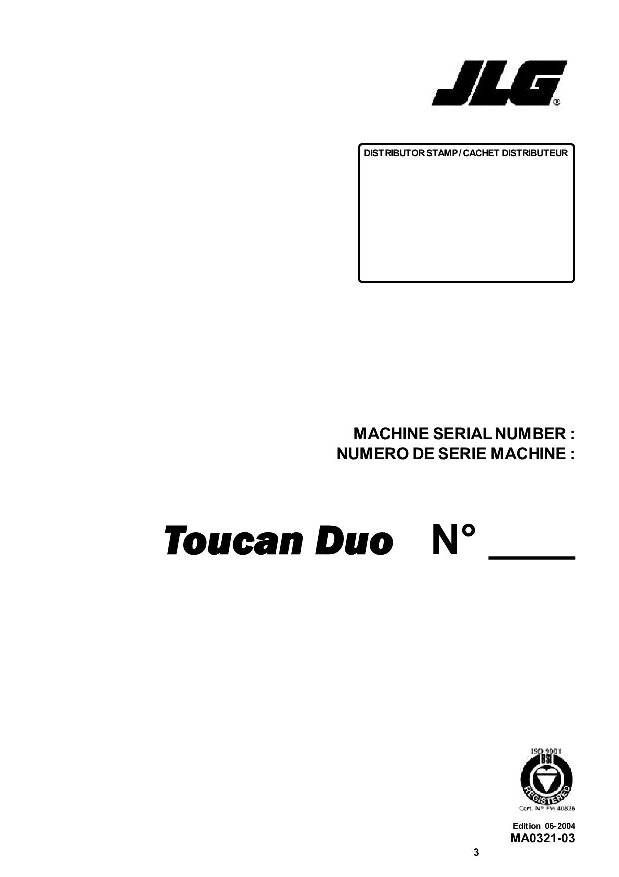 TOUCAN Duo Vertical Lift Parts Catalog Manual S.N. 5085-5134 MA032102