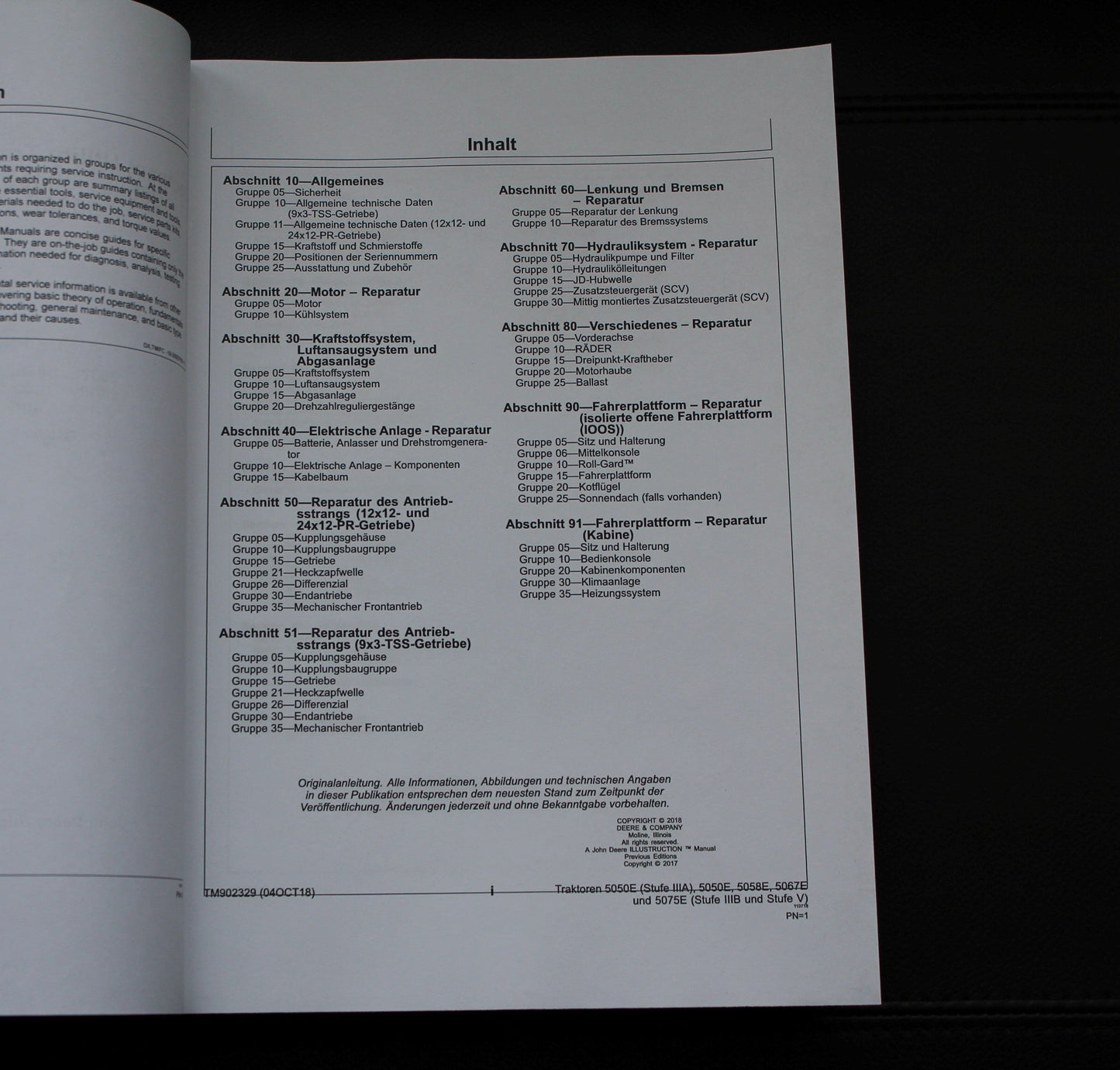 JOHN DEERE 5058E 5067E 5075E STUFE 3B STUFE 5 TRAKTOR REPARATURHANDBUCH