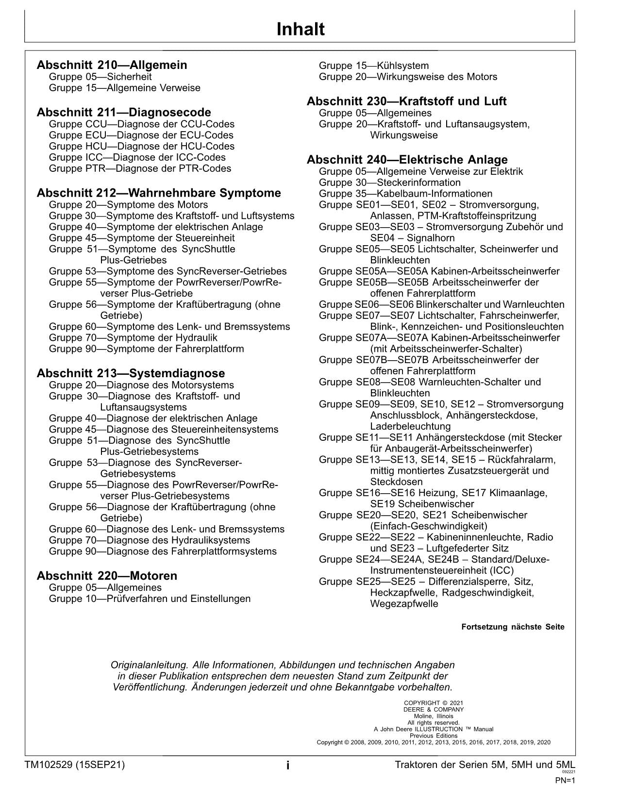 JOHN DEERE 5095MH 5105M 5105ML TRAKTOR DIAGNOSE REPARATURHANDBUCHDBUCH