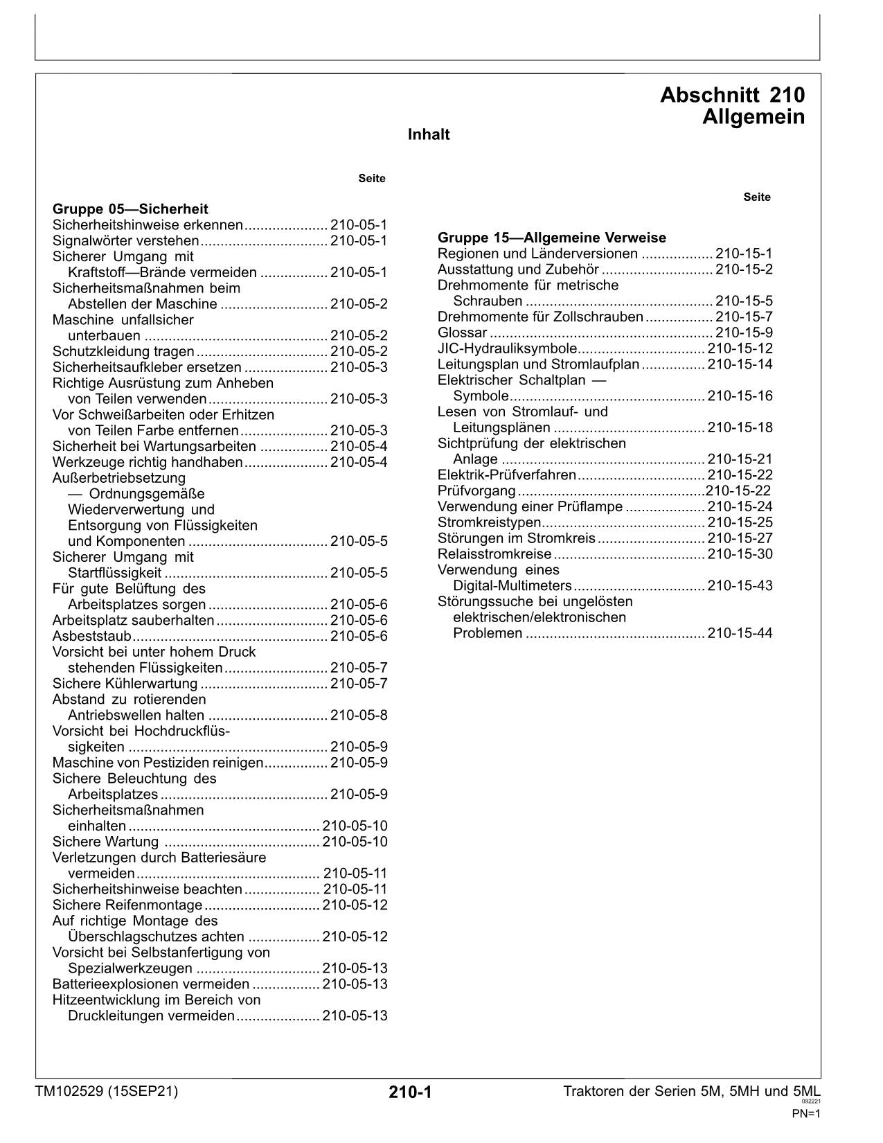 JOHN DEERE 5095MH 5105M 5105ML TRAKTOR DIAGNOSTIC REPARATURHANDBUCHDBUCH